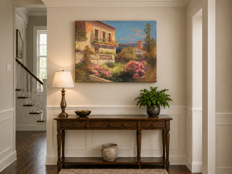Landscape Oil Painting - Mediterranean Garden Balcony