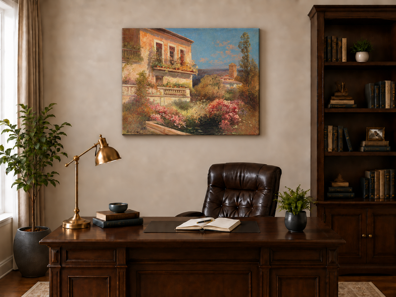 Landscape Oil Painting - Mediterranean Garden Balcony
