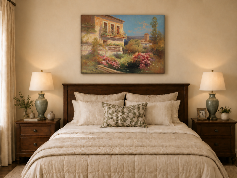 Landscape Oil Painting - Mediterranean Garden Balcony
