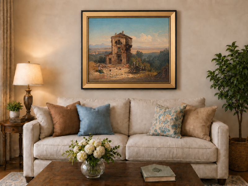 Peinture à l'huile de paysage - Maison de campagne abandonnée en pleine nature
