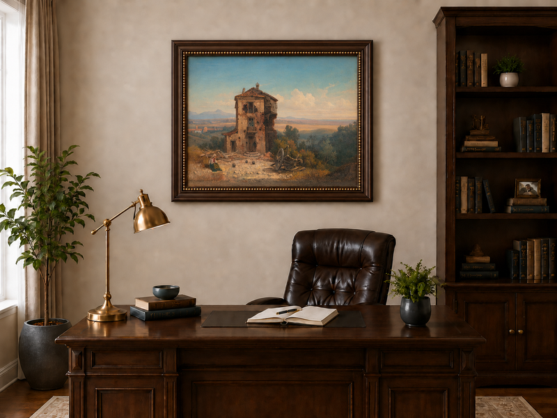 Peinture à l'huile de paysage - Maison de campagne abandonnée en pleine nature