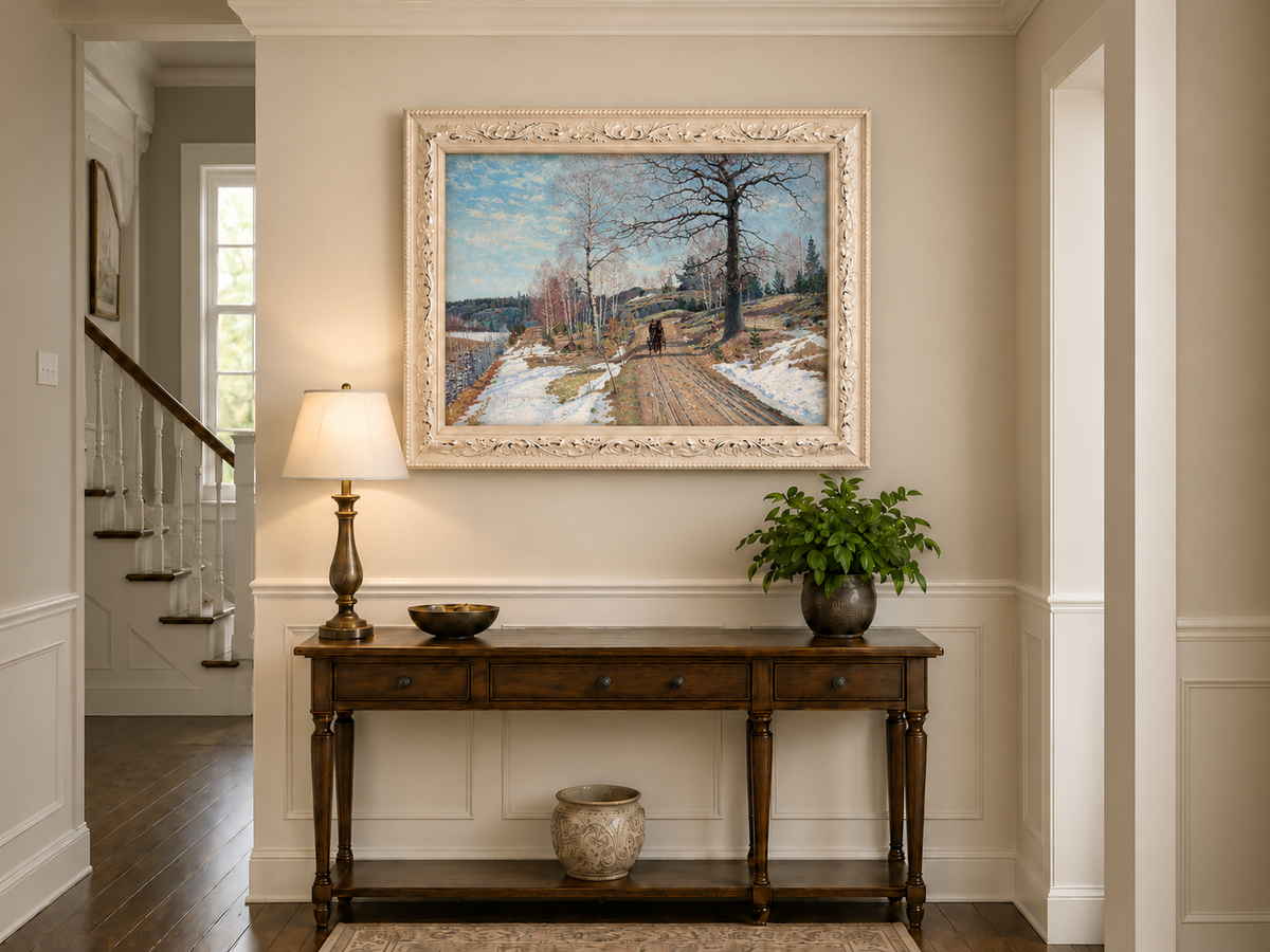 Landscape Oil Painting - Early Spring Country Road Horse