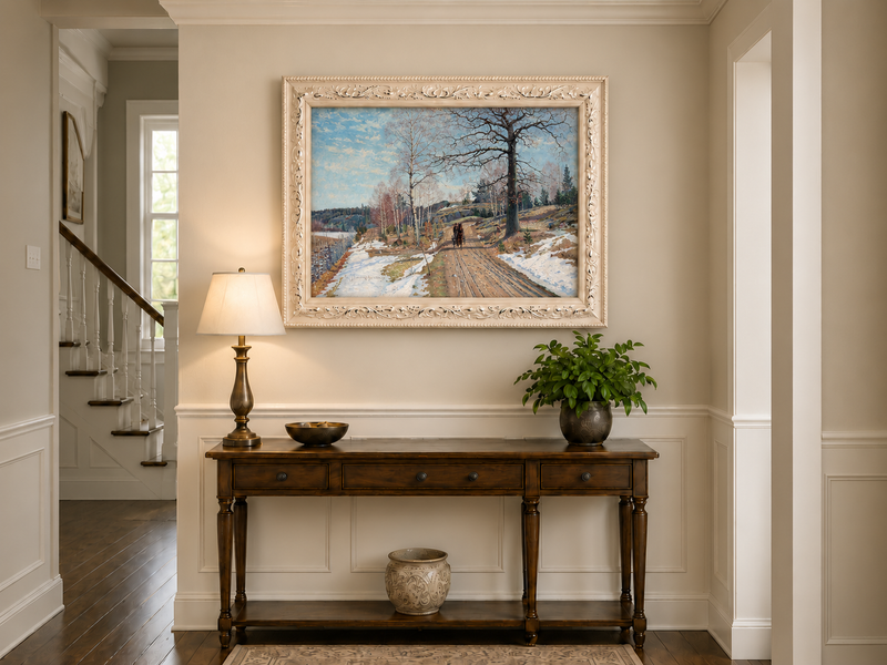 Landscape Oil Painting - Early Spring Country Road Horse