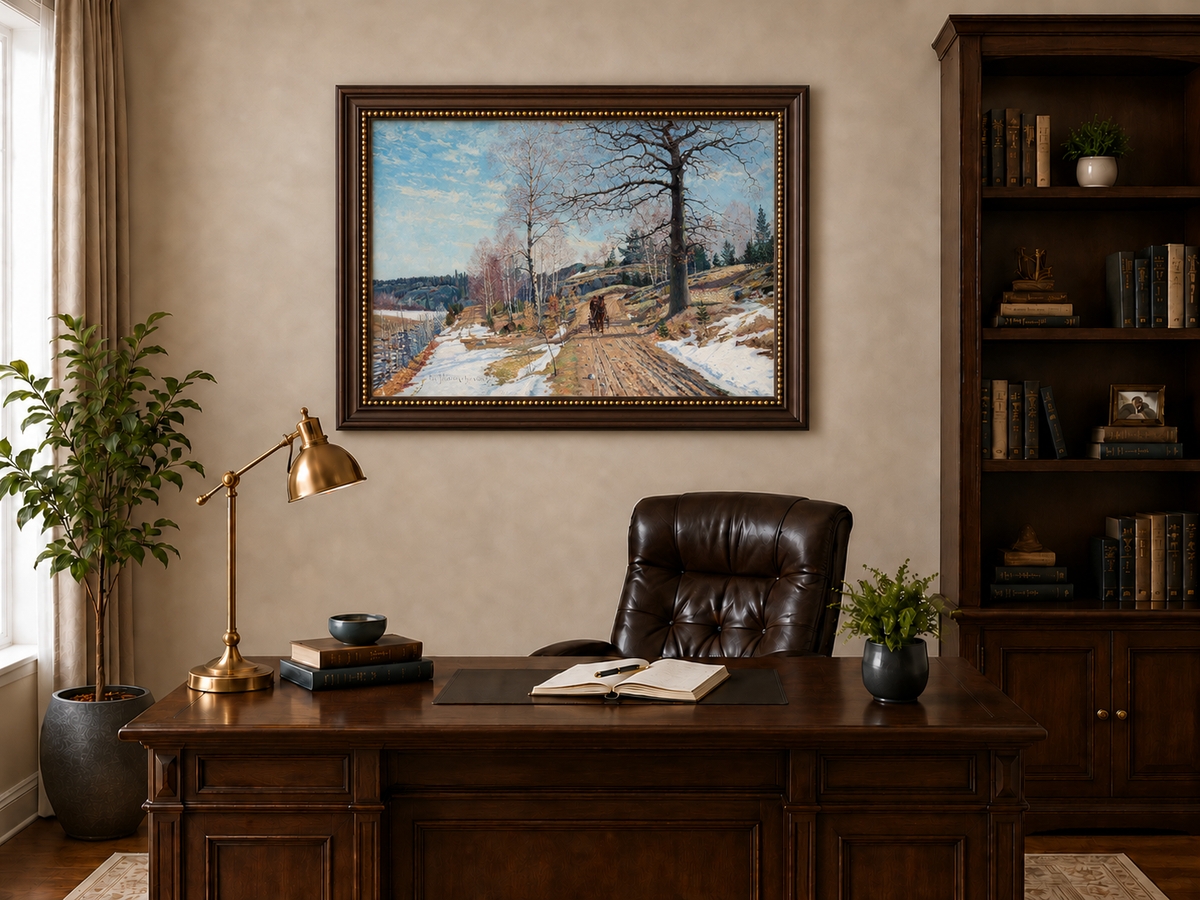 Landscape Oil Painting - Early Spring Country Road Horse