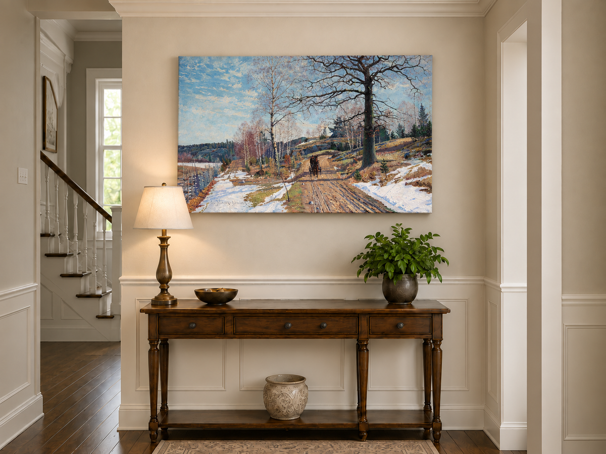 Landscape Oil Painting - Early Spring Country Road Horse