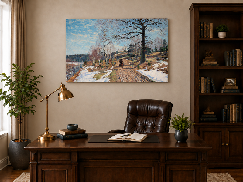 Landscape Oil Painting - Early Spring Country Road Horse