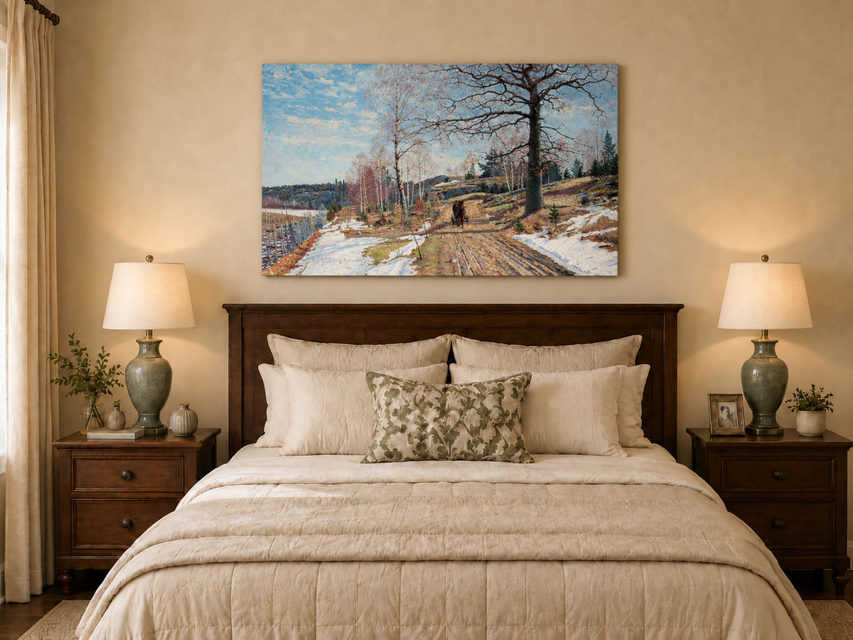 Landscape Oil Painting - Early Spring Country Road Horse
