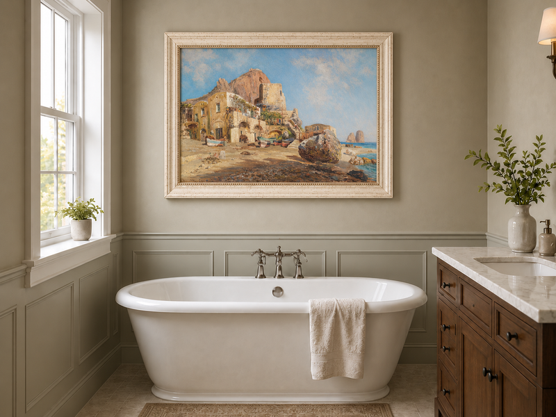 Landscape Oil Painting - Mediterranean Coastal Village