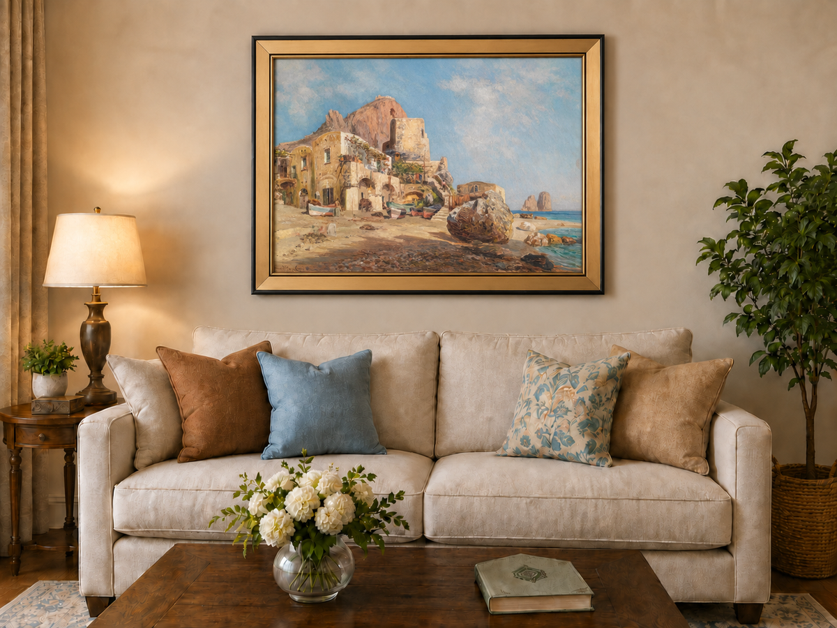 Landscape Oil Painting - Mediterranean Coastal Village