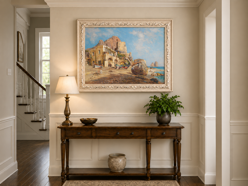 Landscape Oil Painting - Mediterranean Coastal Village