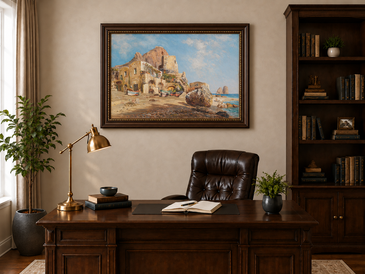 Landscape Oil Painting - Mediterranean Coastal Village