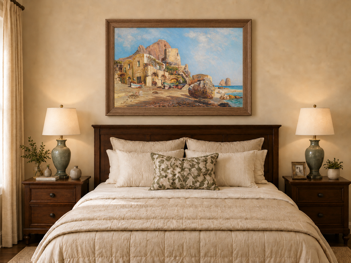 Landscape Oil Painting - Mediterranean Coastal Village