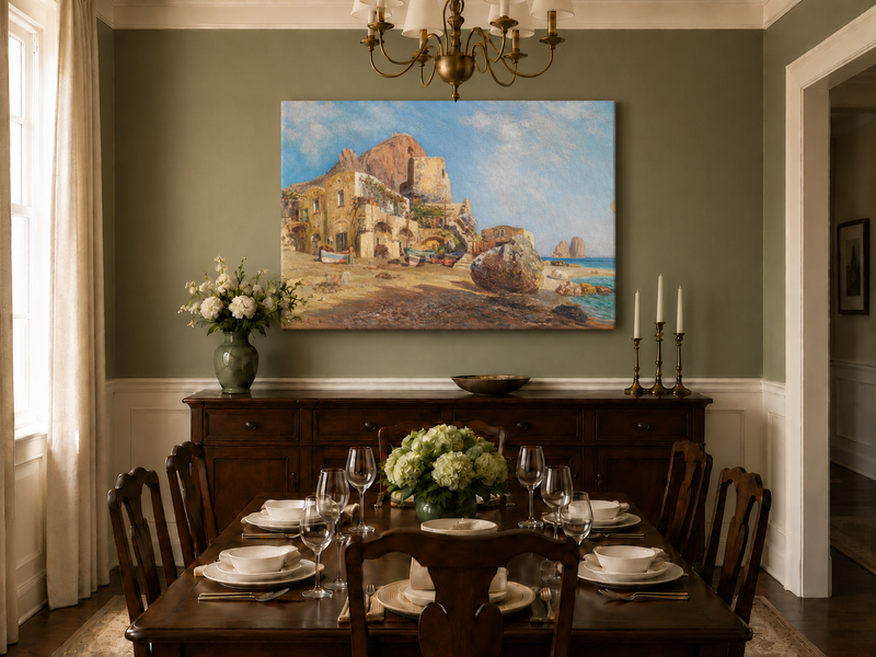 Landscape Oil Painting - Mediterranean Coastal Village