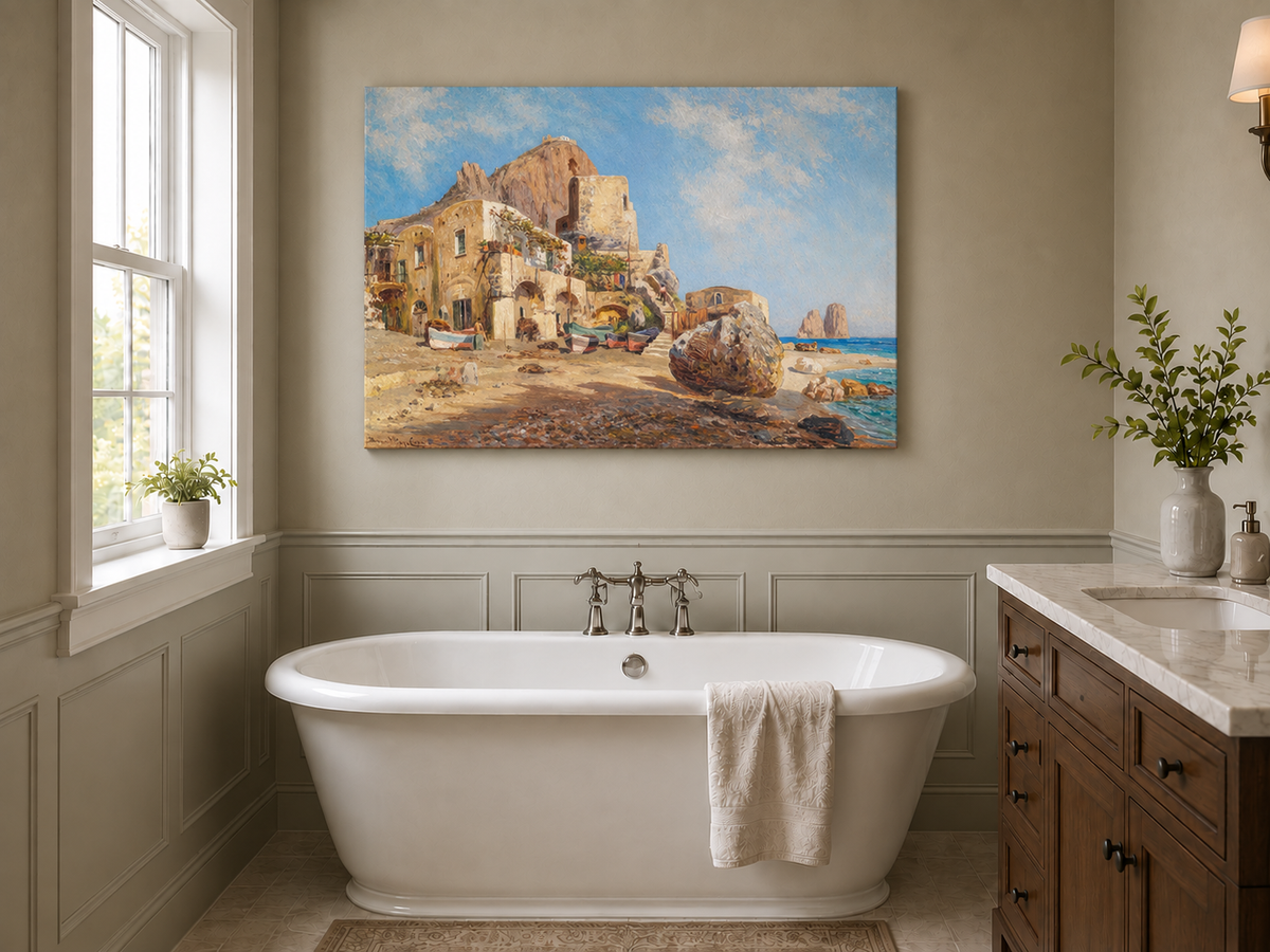 Landscape Oil Painting - Mediterranean Coastal Village