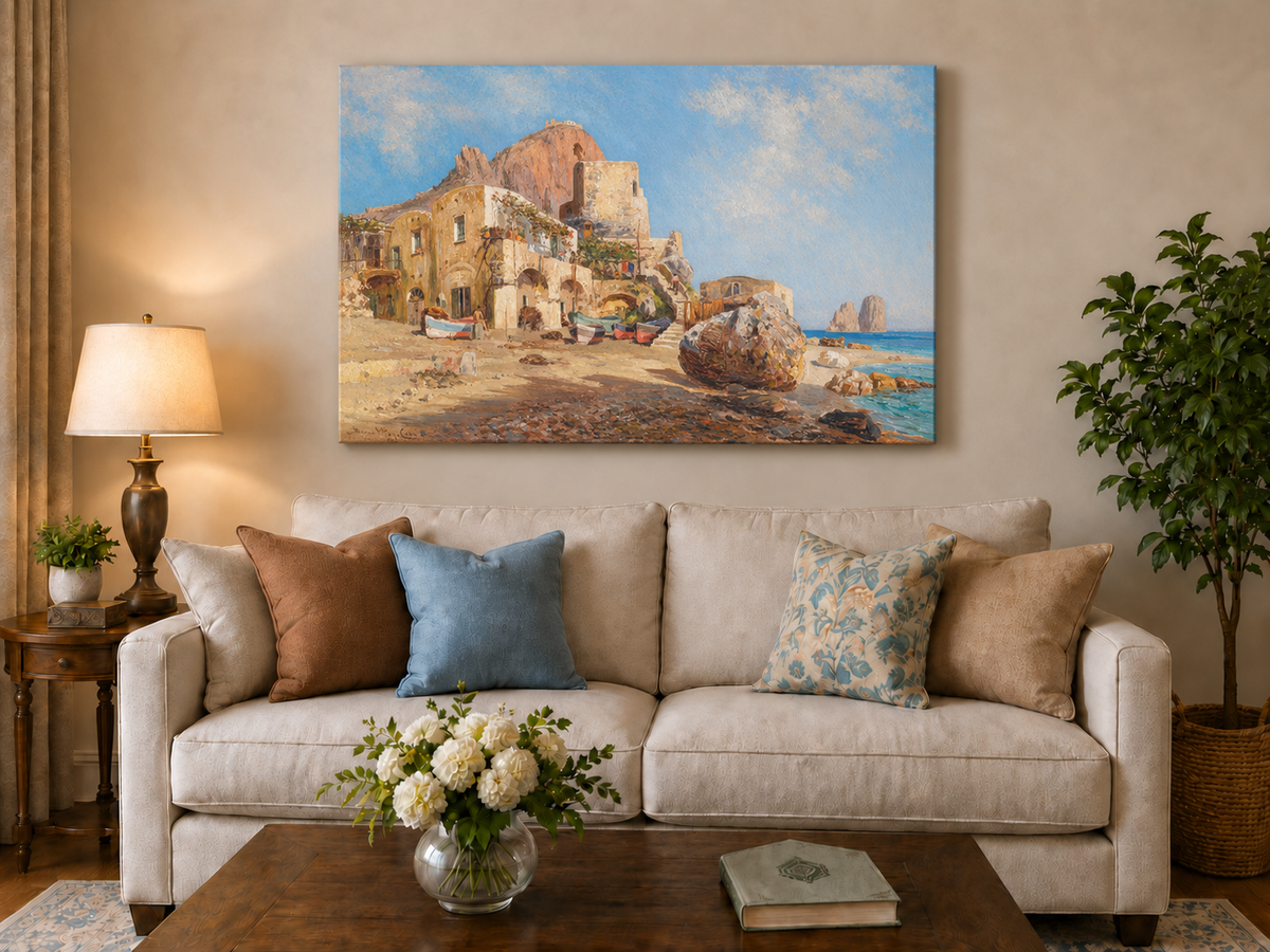 Landscape Oil Painting - Mediterranean Coastal Village
