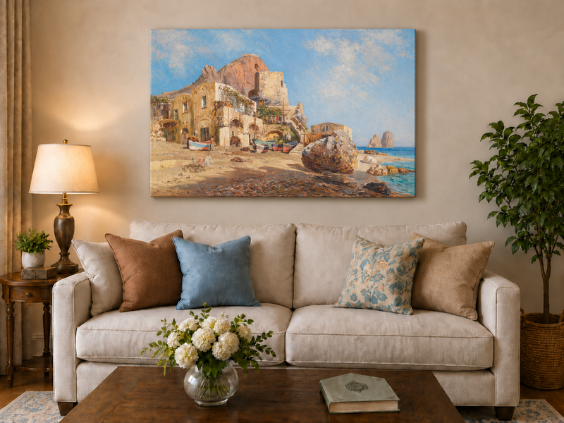 Landscape Oil Painting - Mediterranean Coastal Village