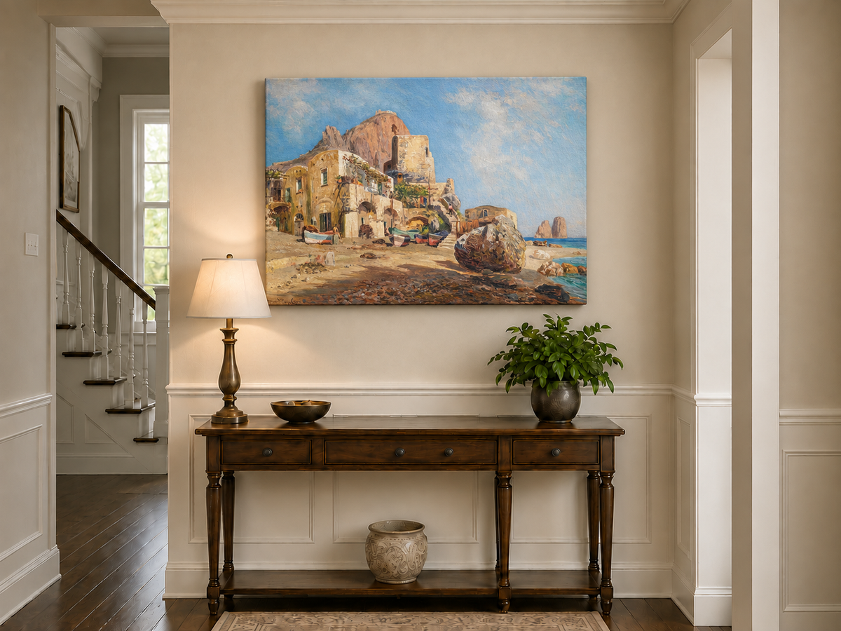 Landscape Oil Painting - Mediterranean Coastal Village
