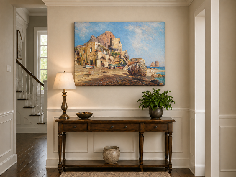 Landscape Oil Painting - Mediterranean Coastal Village