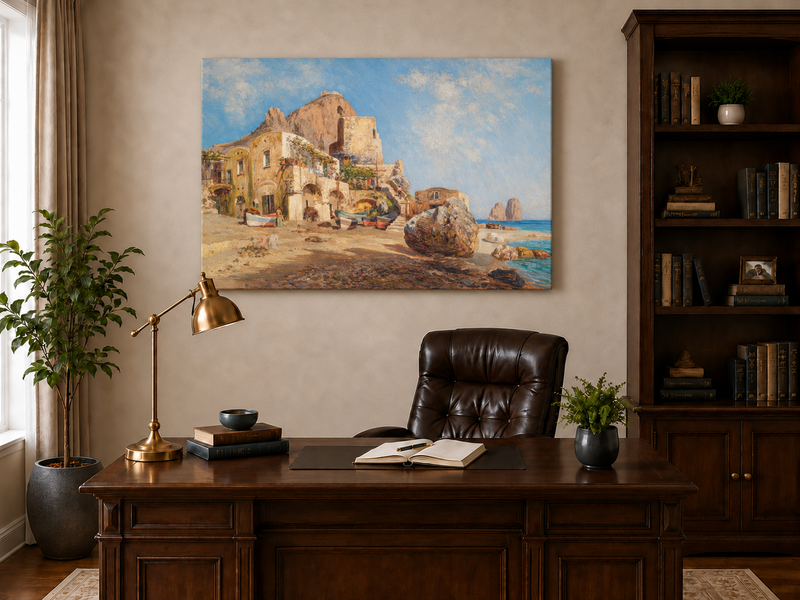 Landscape Oil Painting - Mediterranean Coastal Village
