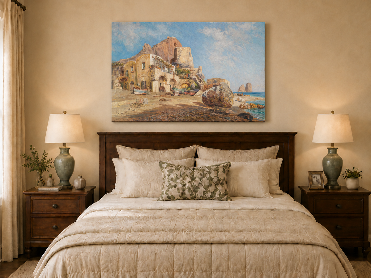 Landscape Oil Painting - Mediterranean Coastal Village