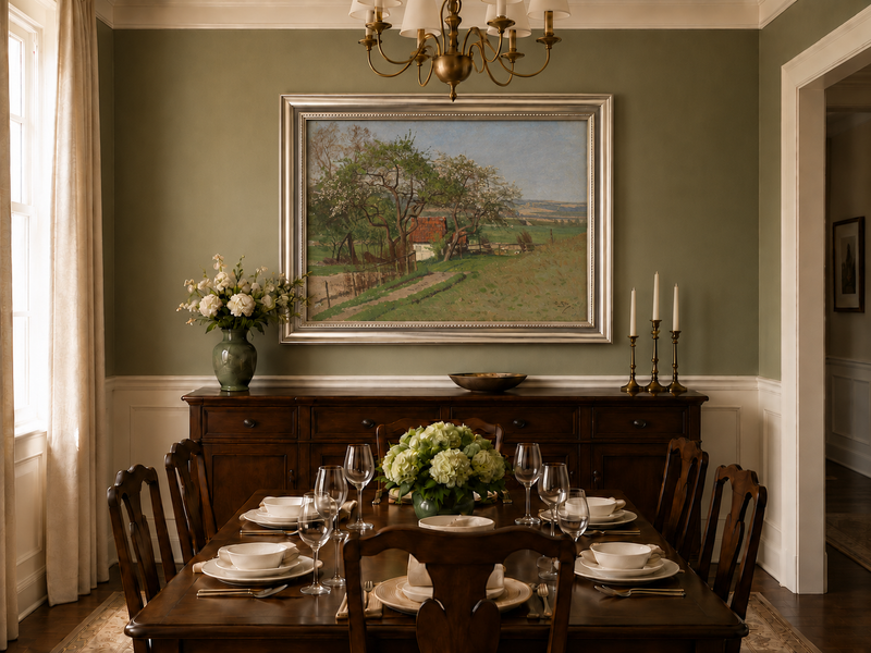 Ölgemälde Landschaft - Frühlingslandschaft Cottage | Handgemalt
