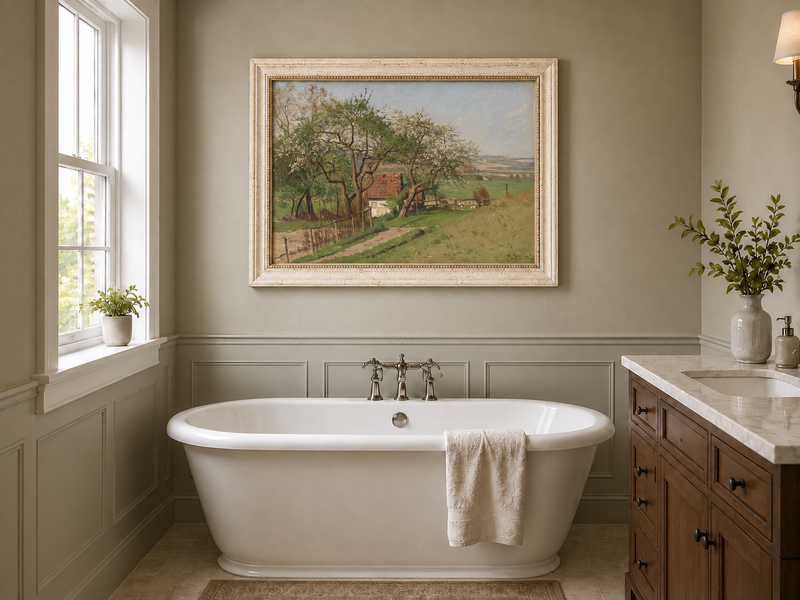 Ölgemälde Landschaft - Frühlingslandschaft Cottage | Handgemalt