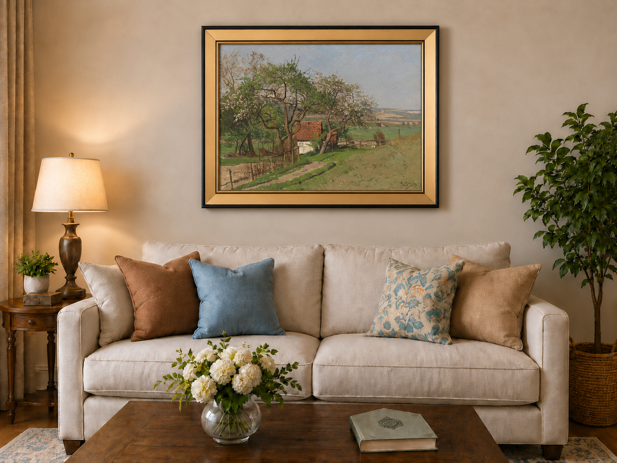 Ölgemälde Landschaft - Frühlingslandschaft Cottage | Handgemalt
