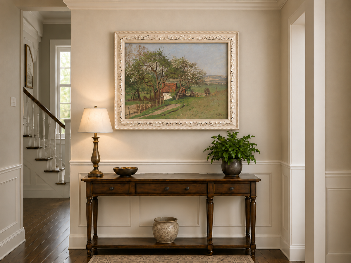 Ölgemälde Landschaft - Frühlingslandschaft Cottage | Handgemalt