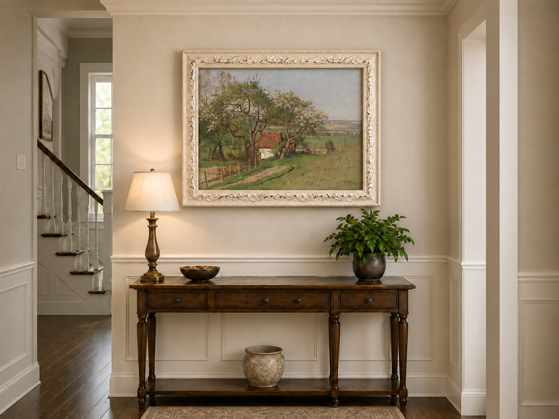 Ölgemälde Landschaft - Frühlingslandschaft Cottage | Handgemalt
