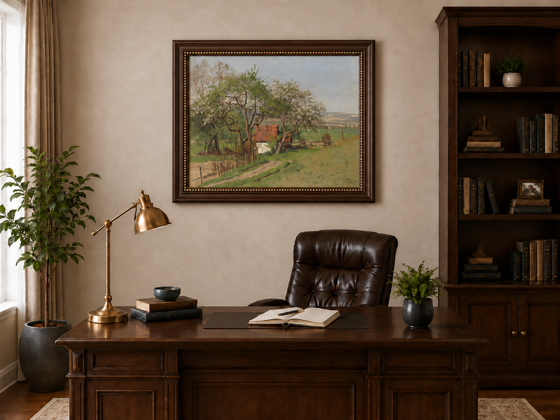 Ölgemälde Landschaft - Frühlingslandschaft Cottage | Handgemalt