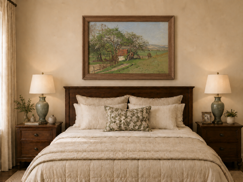 Ölgemälde Landschaft - Frühlingslandschaft Cottage | Handgemalt