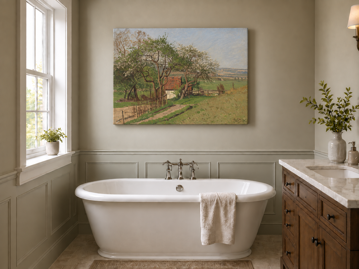 Ölgemälde Landschaft - Frühlingslandschaft Cottage | Handgemalt