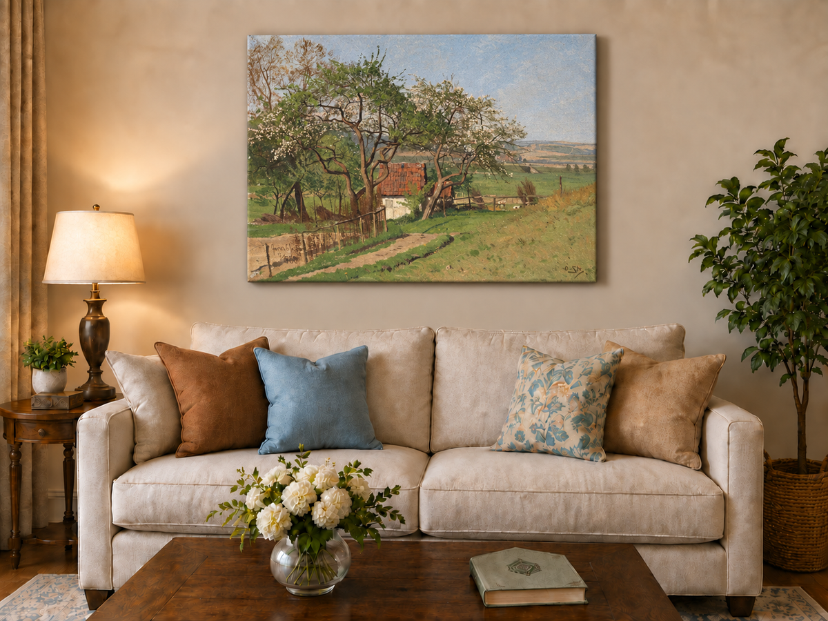 Ölgemälde Landschaft - Frühlingslandschaft Cottage | Handgemalt