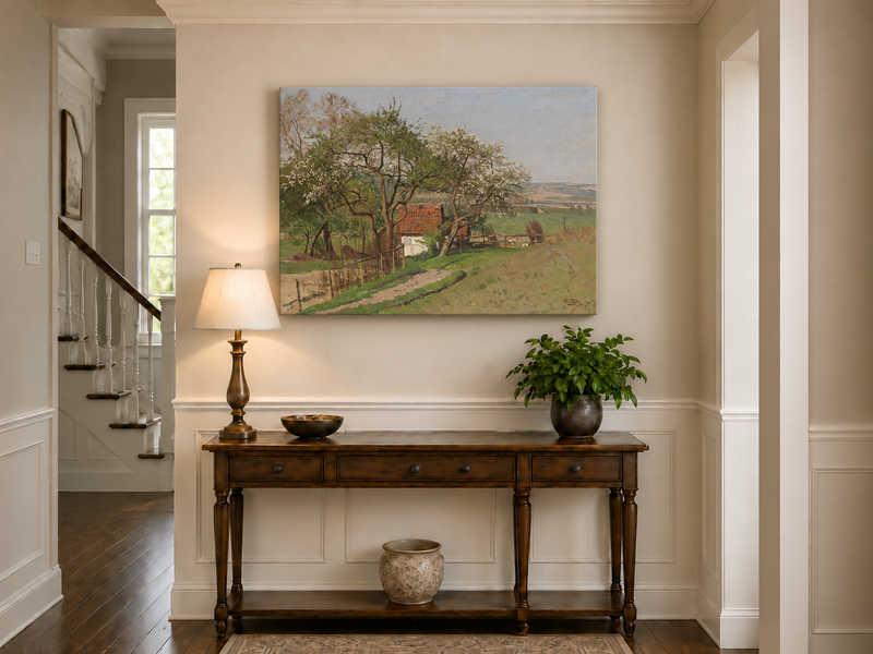 Ölgemälde Landschaft - Frühlingslandschaft Cottage | Handgemalt