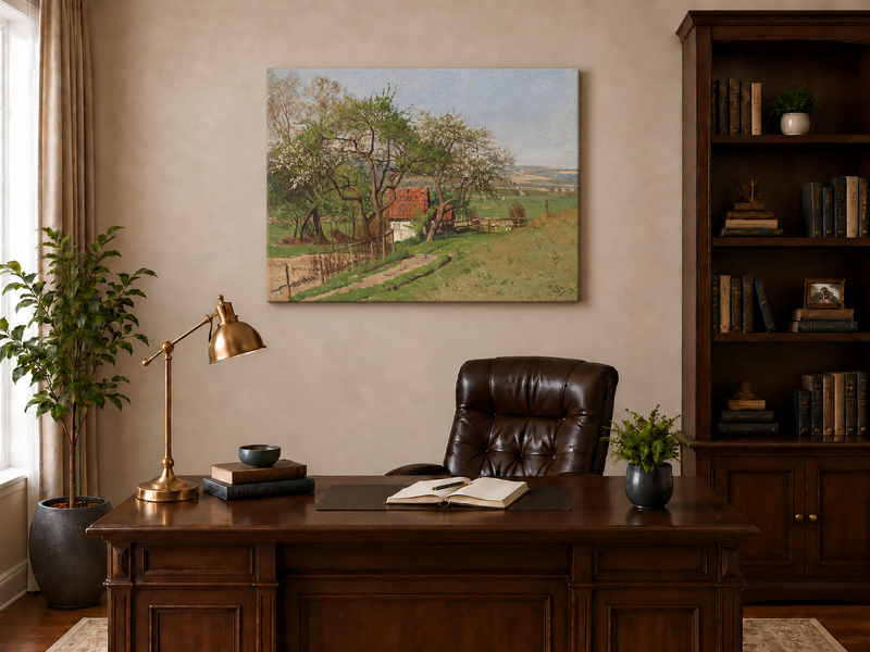 Ölgemälde Landschaft - Frühlingslandschaft Cottage | Handgemalt