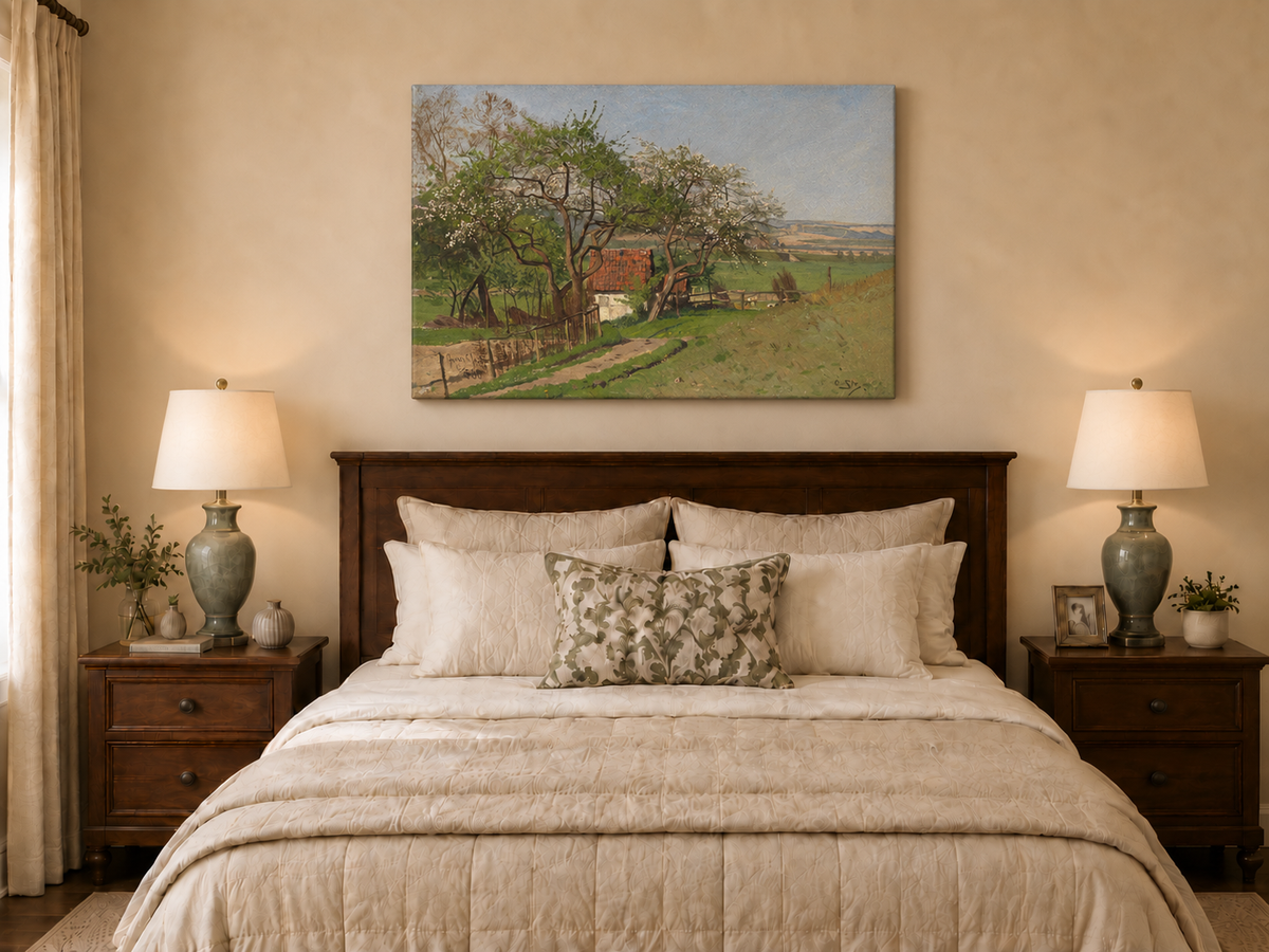 Ölgemälde Landschaft - Frühlingslandschaft Cottage | Handgemalt
