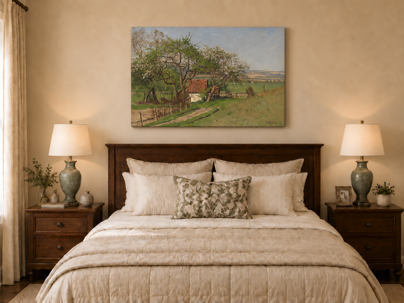 Ölgemälde Landschaft - Frühlingslandschaft Cottage | Handgemalt