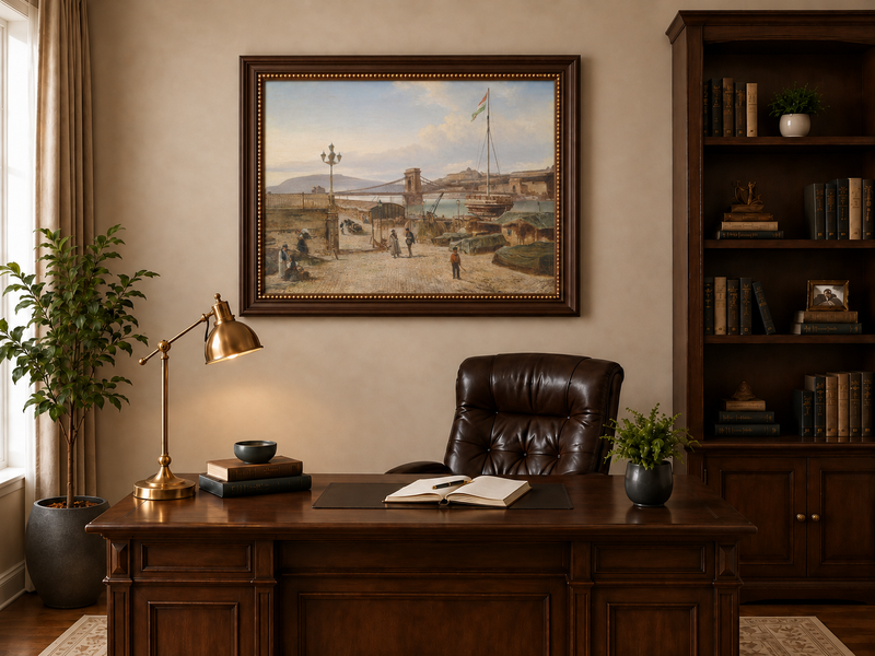 Landscape Oil Painting - Budapest Port: Chain Bridge, Castle Hill