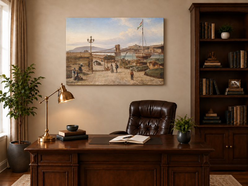 Landscape Oil Painting - Budapest Port: Chain Bridge, Castle Hill