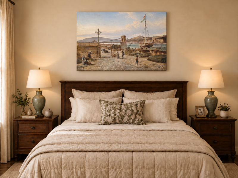 Landscape Oil Painting - Budapest Port: Chain Bridge, Castle Hill