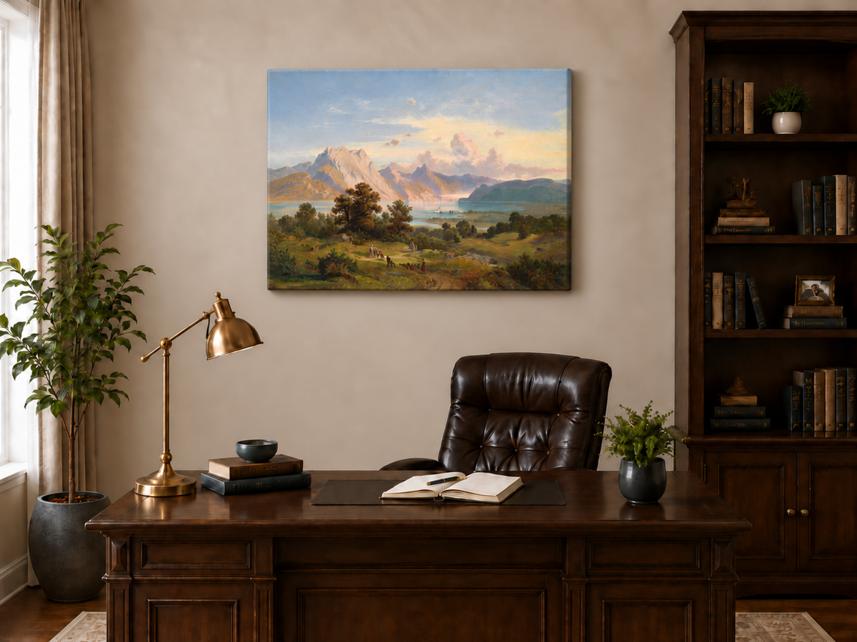 Peinture à l'huile de paysage - Lac de montagne, sommets, structure et