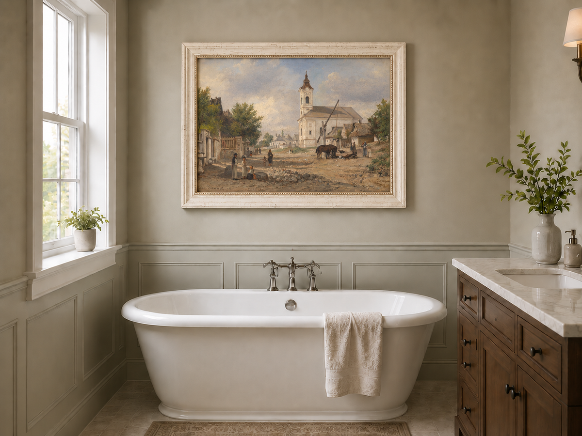 Landscape Oil Painting - Rural Village Square