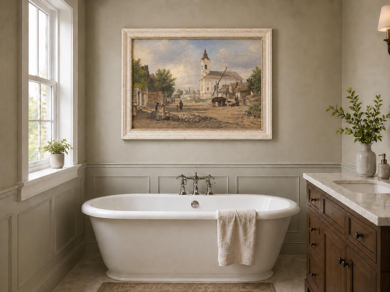 Landscape Oil Painting - Rural Village Square
