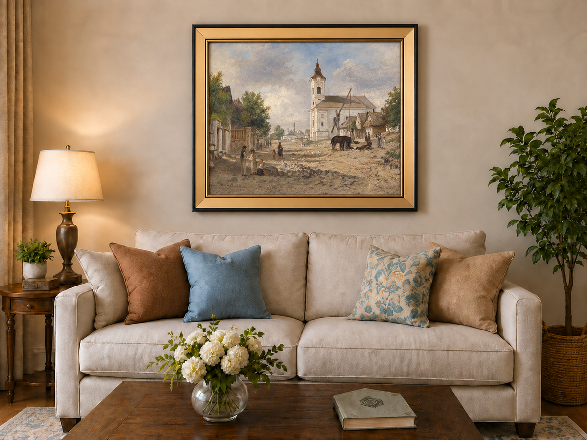 Landscape Oil Painting - Rural Village Square