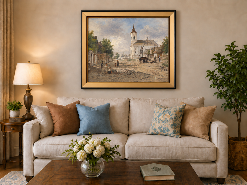 Landscape Oil Painting - Rural Village Square