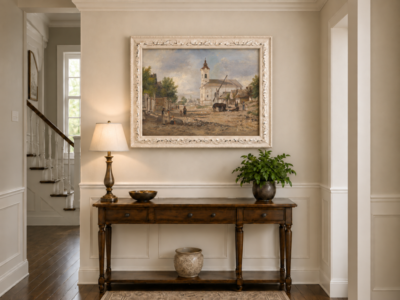 Landscape Oil Painting - Rural Village Square