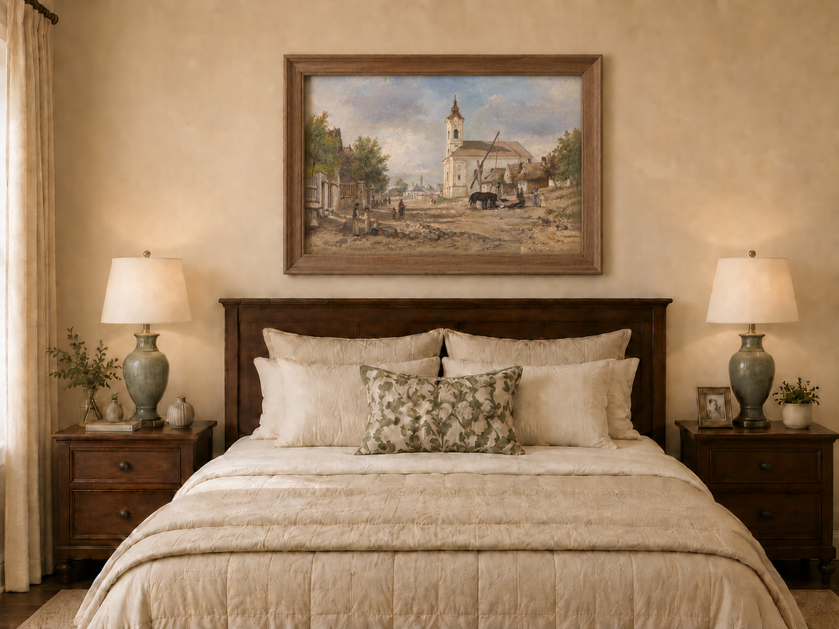Landscape Oil Painting - Rural Village Square