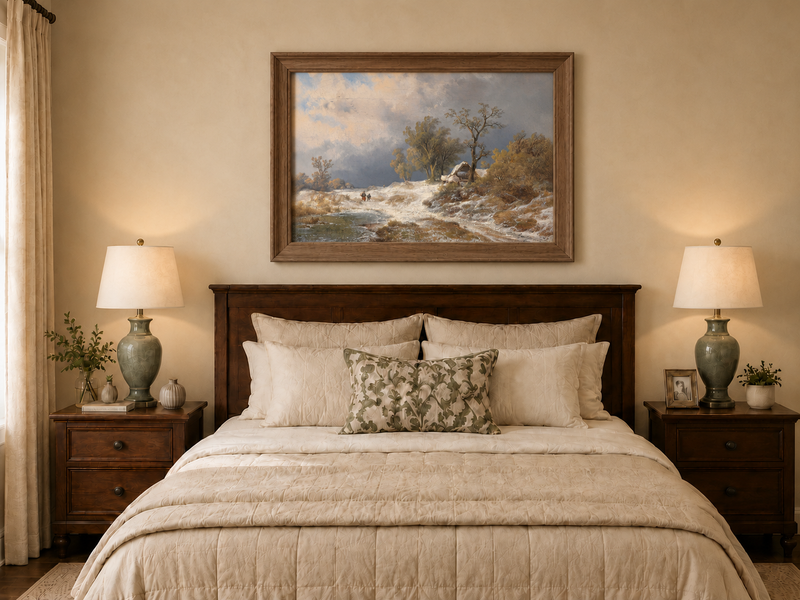 Landscape Oil Painting - Winter Rural Snow, Trees & Partly Frozen