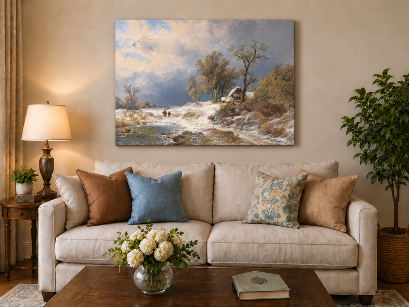 Landscape Oil Painting - Winter Rural Snow, Trees & Partly Frozen