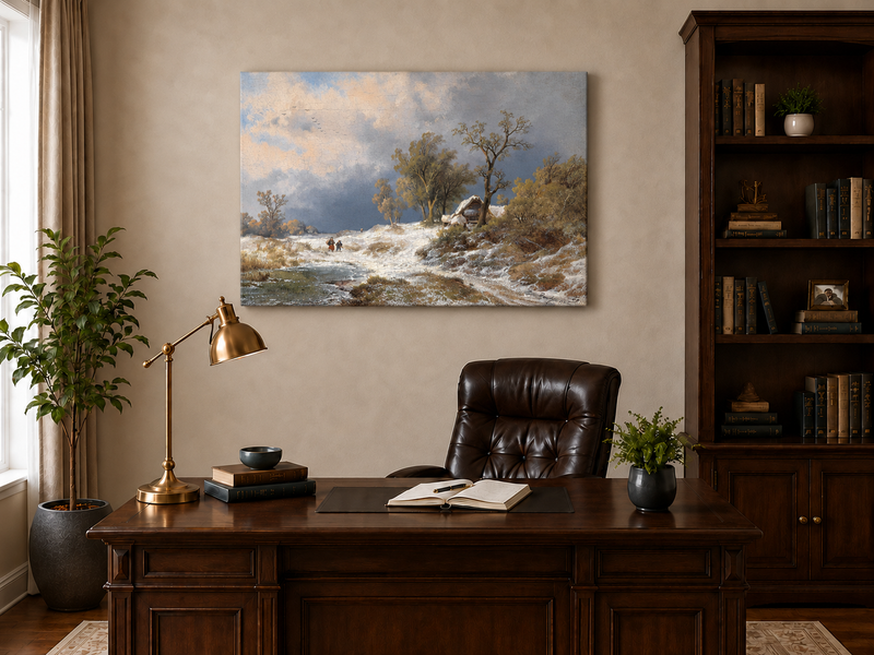 Landscape Oil Painting - Winter Rural Snow, Trees & Partly Frozen